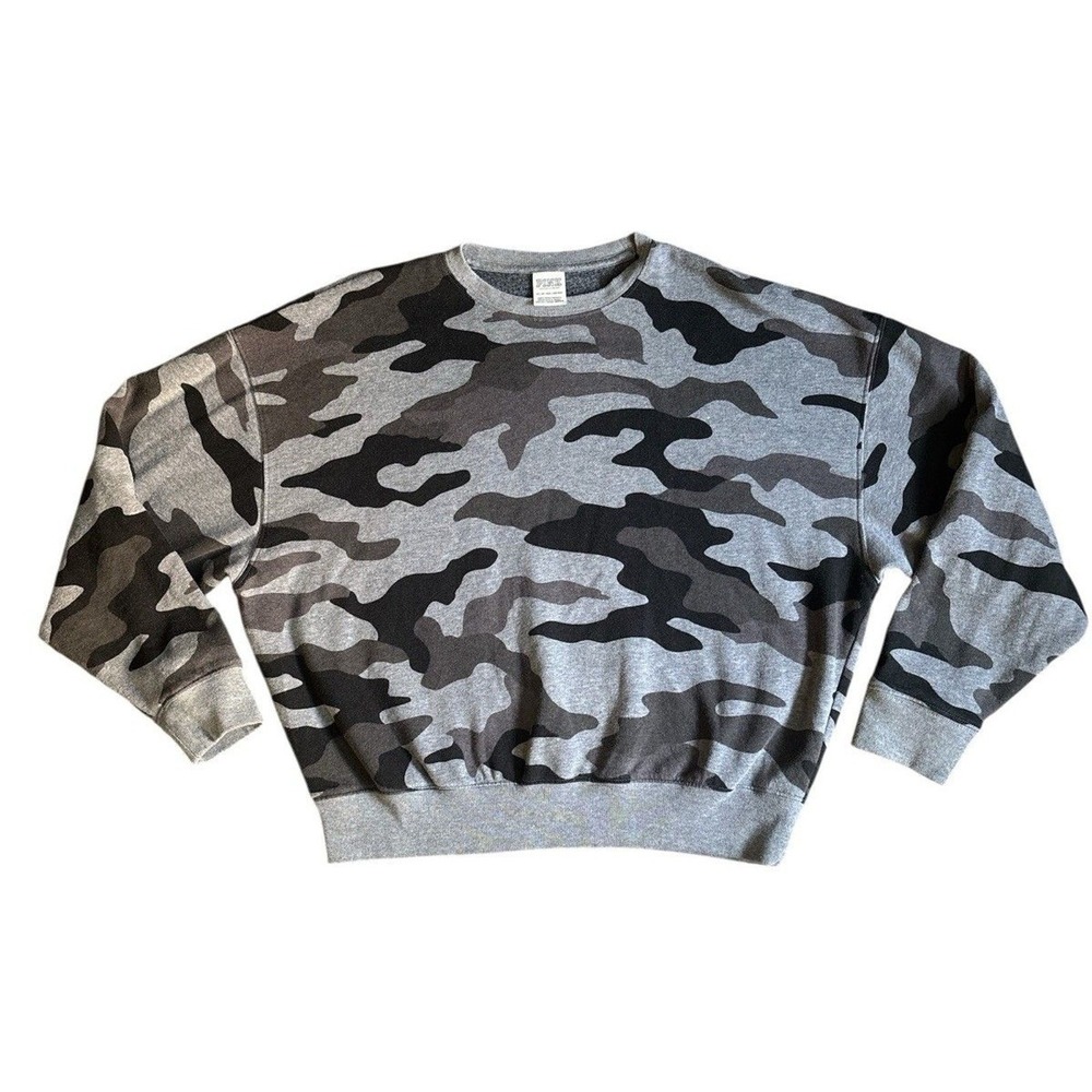 Victorias Secret Pink Gray Black‎ Camo Pull Over Sweater Loose Fitting Size XS